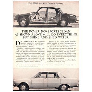 1965 Rover 2000 Sports Sedan Vintage Print Ad Land Rover England Wall Decor Art